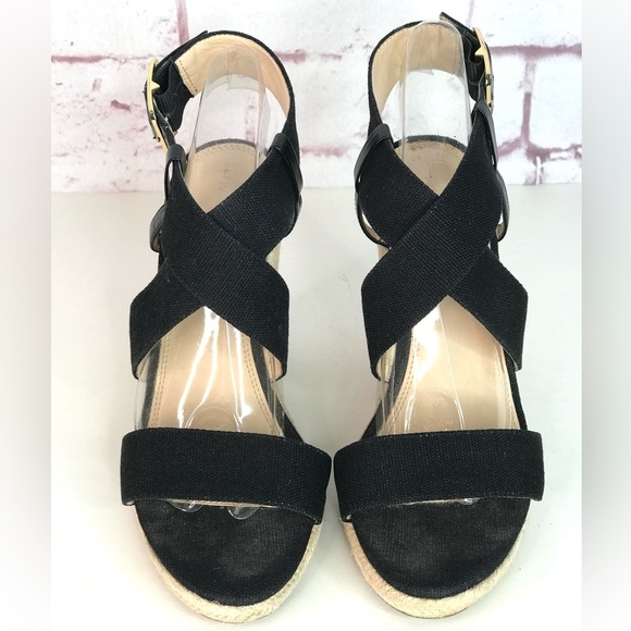 BANANA REPUBLIC TECLA Black Canvas Sz 9 Espadrille Wedge Crossover Ankle Strap - Picture 8 of 16